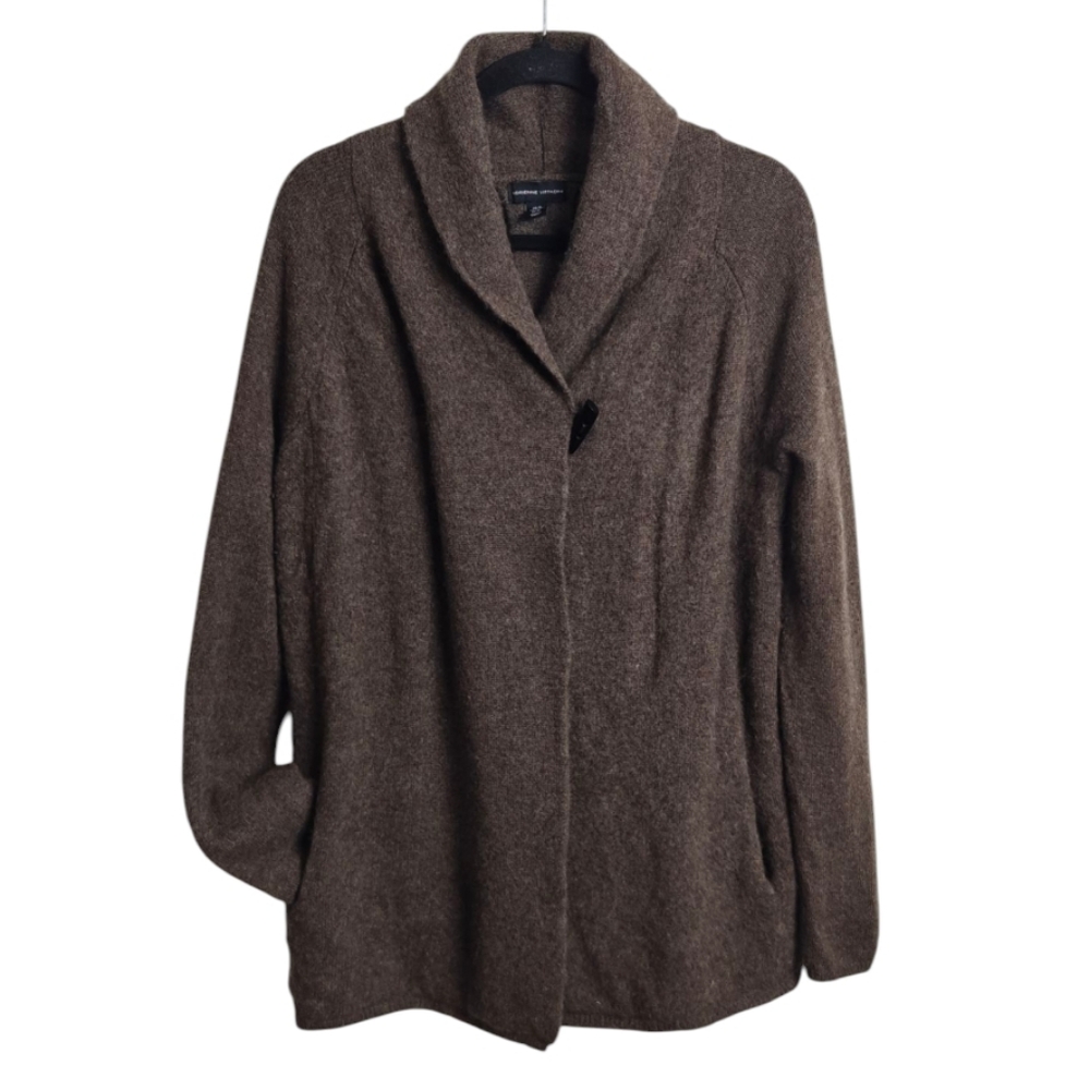 Adrienne Vittadini wool yak hair brown toggle cardigan sweater Size XL